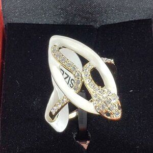 18k Gold plated snake with cubic zirconia stones and white opal